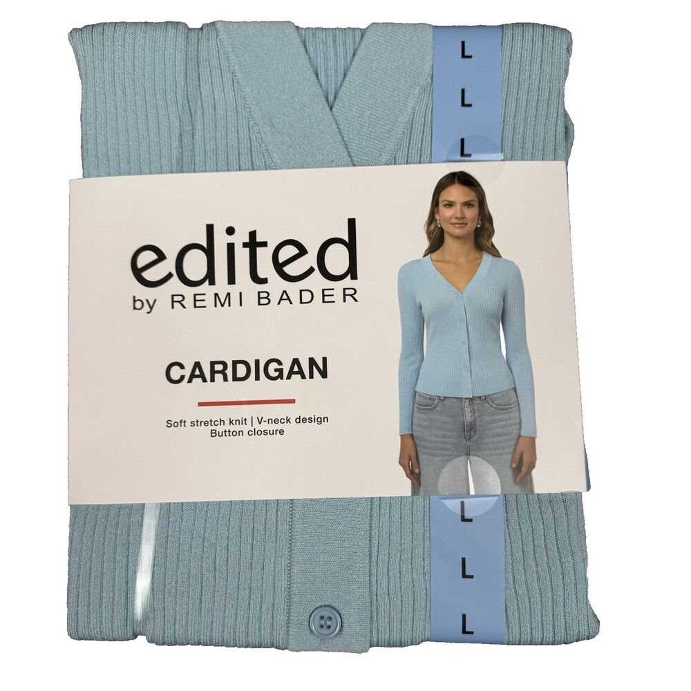 Edited by Remi Bader Womens Large Cardigan Sweater Blouse Soft Stretch Blue New